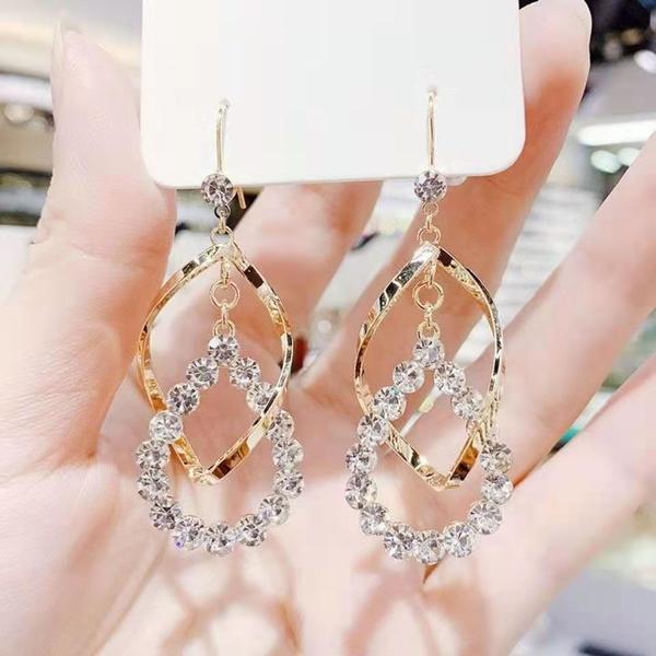 Gold Plated Cubic Zirconia CZ Twisted Dangle Drop Earrings - Image 5