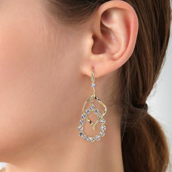 Gold Plated Cubic Zirconia CZ Twisted Dangle Drop Earrings - Image 4